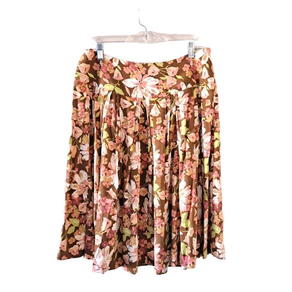 Tommy Bahama Brown Multicolored Silk Blend Floral Pleated Skirt - Size 10 - Picture 7 of 7